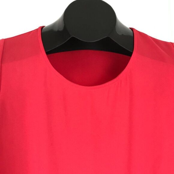 Pleione Ruffle Hem Blouse Women’s XS Red Sheer Short Sleeves Polyester Holiday - Picture 2 of 9